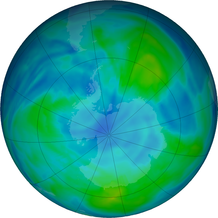 Antarctic ozone map for 23 April 2019